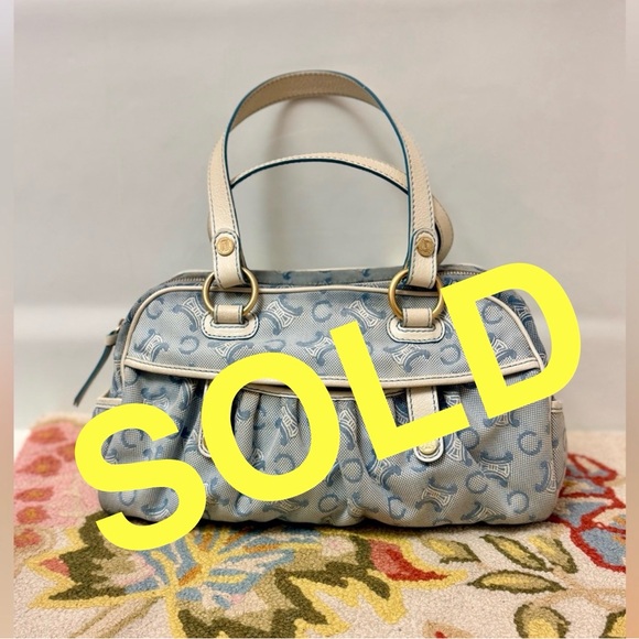 Celine Handbags - SOLD CELINE Vintage Y2K C Macadam Light Blue & White Cotton Canvas White